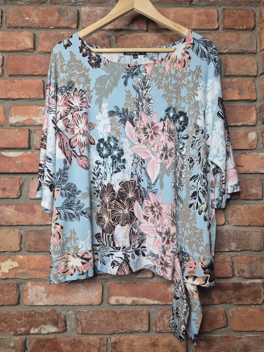 🇨🇦 Nina K Made in Canada Floral Side Tie Blouse XL Stretch Top